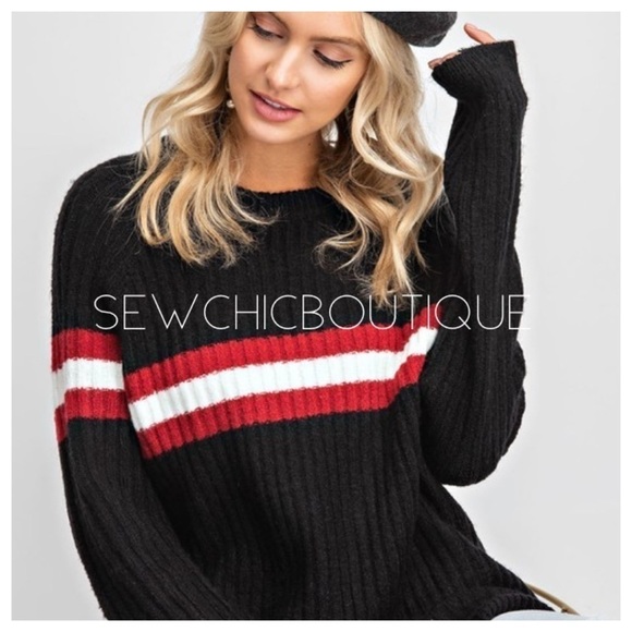 SLOUCHY Athletic Striped Front Knit Sweater - Picture 5 of 5